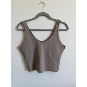 Hollister Must-Have Collection Ribbed V-Neck Cropped Tank Top Taupe Brown Large
